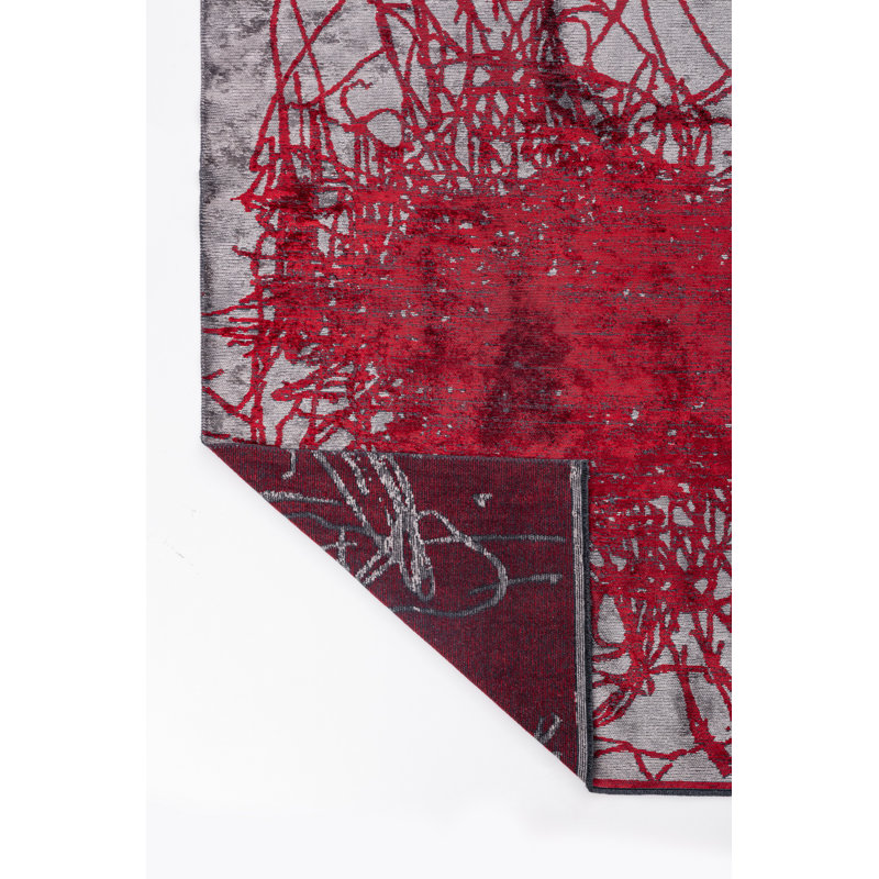 Rapture Gray/Red Abstract Luxury Area Rug, Rectangle 7'10" x 11'2"
