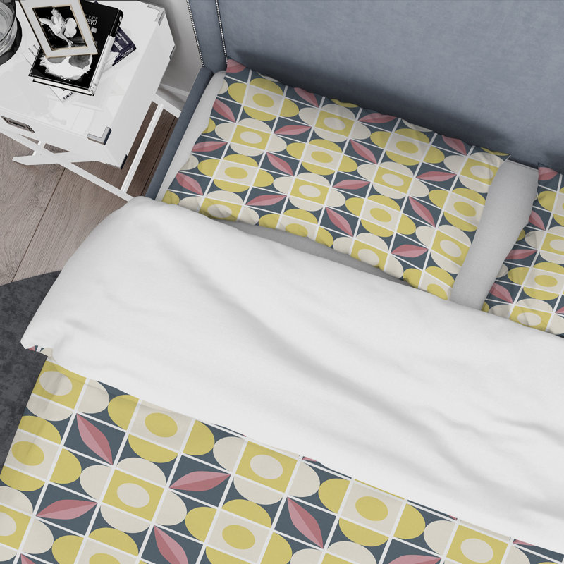 Ensemble de housse de couette de style mid-century style mosaïque rétro, Housse de couette très grand + 2 taies décoratives