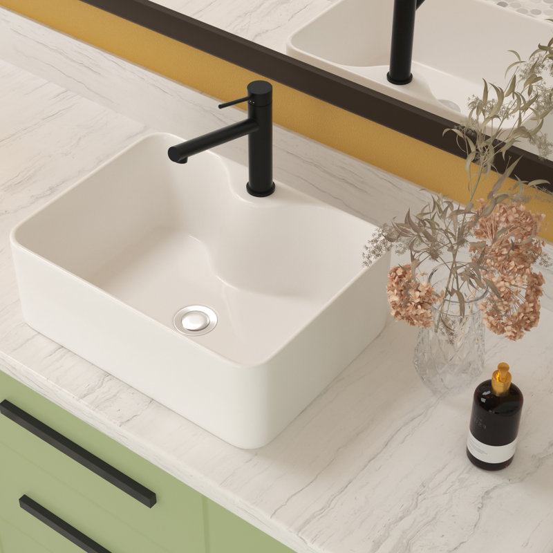 Lavabo de salle de bain en céramique 16 po x 12 po - moderne, blanc, à faible absorption d'eau, teinture rectangulaire facile à installer - blanc pour la maison et le bureau