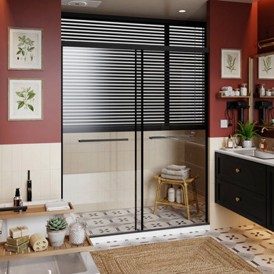 Aluminum Dual Sliding Shower Door, 72-inch Height, 60-inch Depth, Soft-close And Leak Protection Wide With Waterproof Buffer System