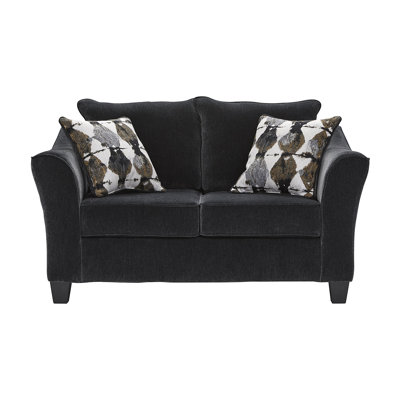 66" Flared Arm Upholstered Loveseat with Toss Pillows - Cashmere Midnight