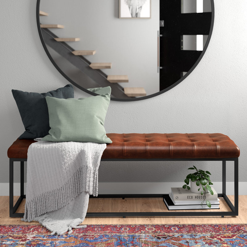 Banc en cuir véritable de 50 po et 55 po Pearson, Cuir fleur brun cuir, H 17,5 po x l 55 po x P 17 po