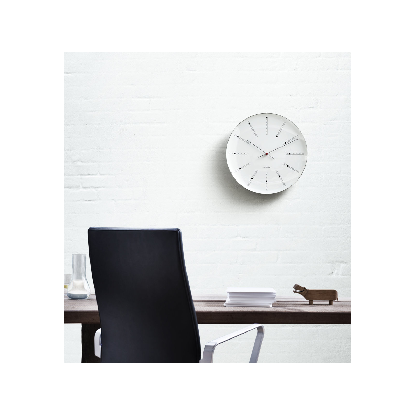 Bankers Metal Wall Clock, White/Black/Red, Medium