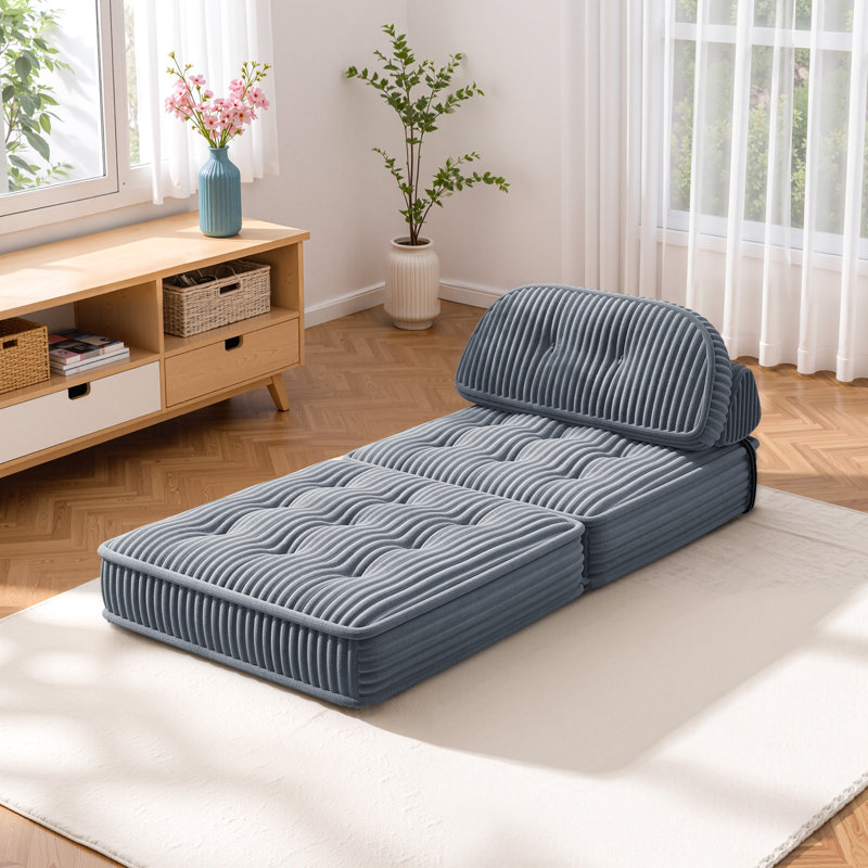 Tufted Futon Convertible Folding Sofa Bed With Back Support, Twin Size, Corduroy, Gray Corduroy