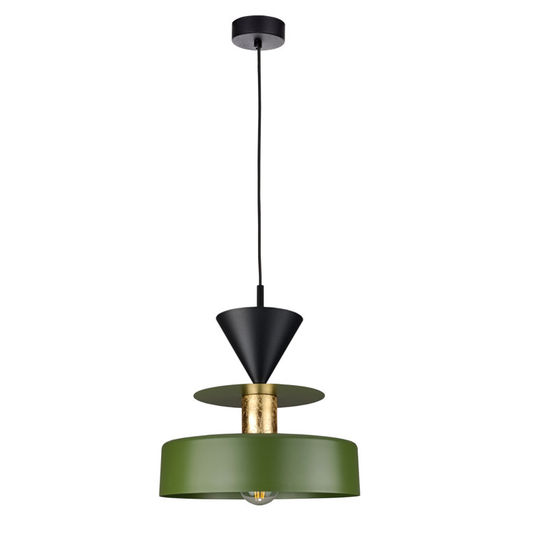 1 - Light Matte Black Drum Pendant, Gold/Black