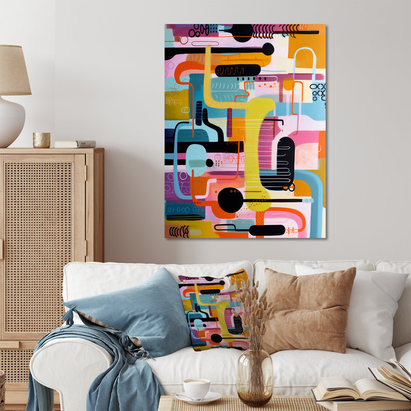 Mid-Century géométrique amusant collage I - art mural géométrique en métal, H 40 po x l 30 po x P 1,5 po