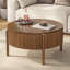 Table basse ronde à plateau relevable avec rangement caché, table de cocktail circulaire cannelée en bois massif, table de centre de ferme moderne en bois pour le salon