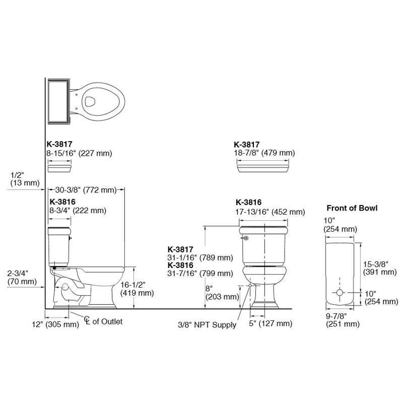 Memoirs® Stately Comfort Height 1.28 GPF Elongated Two-Piece Toilet, Left-Hand, Ice Grey