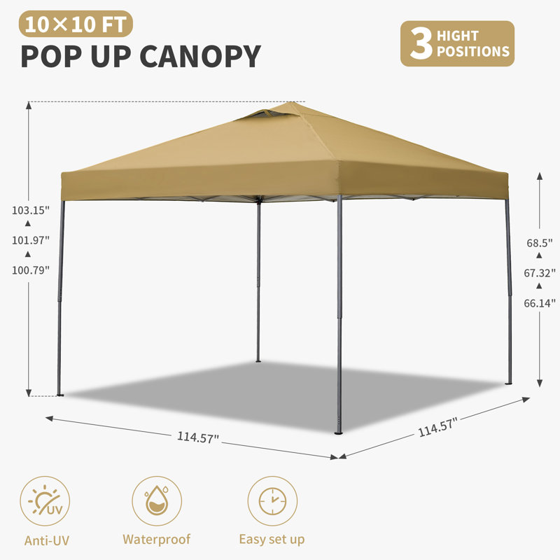 10 Ft. W x 10 Ft. D Metal Pop-up Canopy, Brown