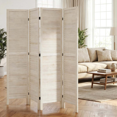 Paravent pliant à persiennes 5,6 pi - Paravent autoportant en bois de paulownia avec charnières doubles (blanc, brun, naturel)