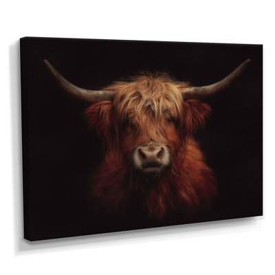 Highland Cow Portrait - Cow Large Wall Art, Brown Farmhouse Framed Canvas Art Print
