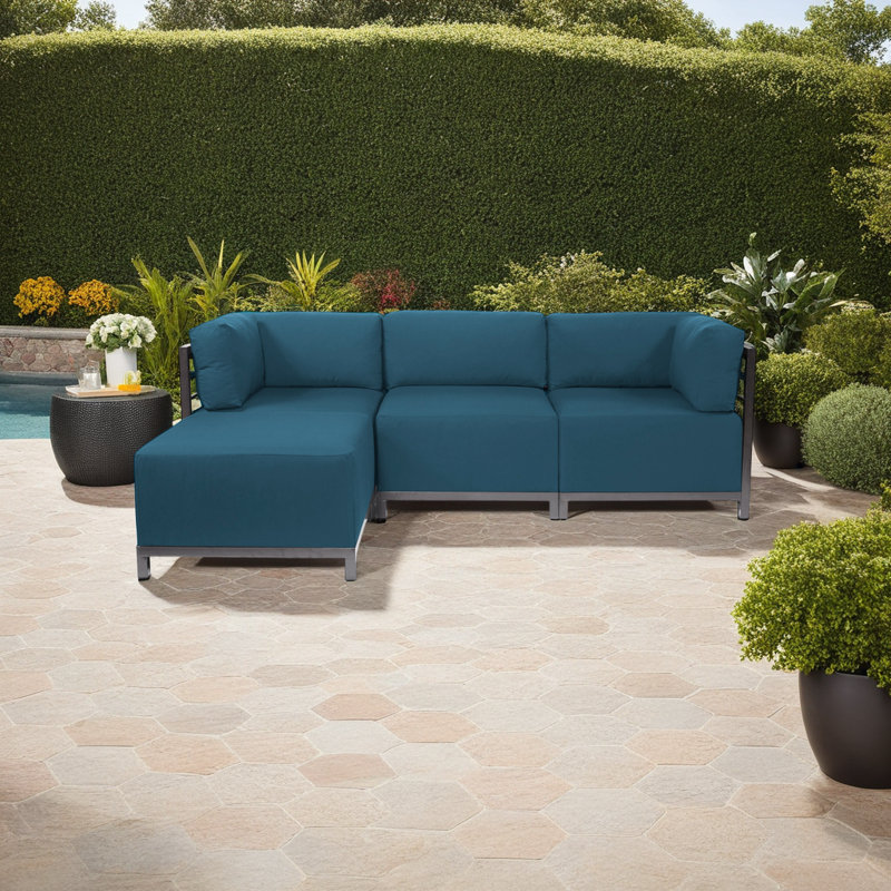 Canapé modulaire avec coussins Olen, Titane, Sunbrella® turquoise paysage marin