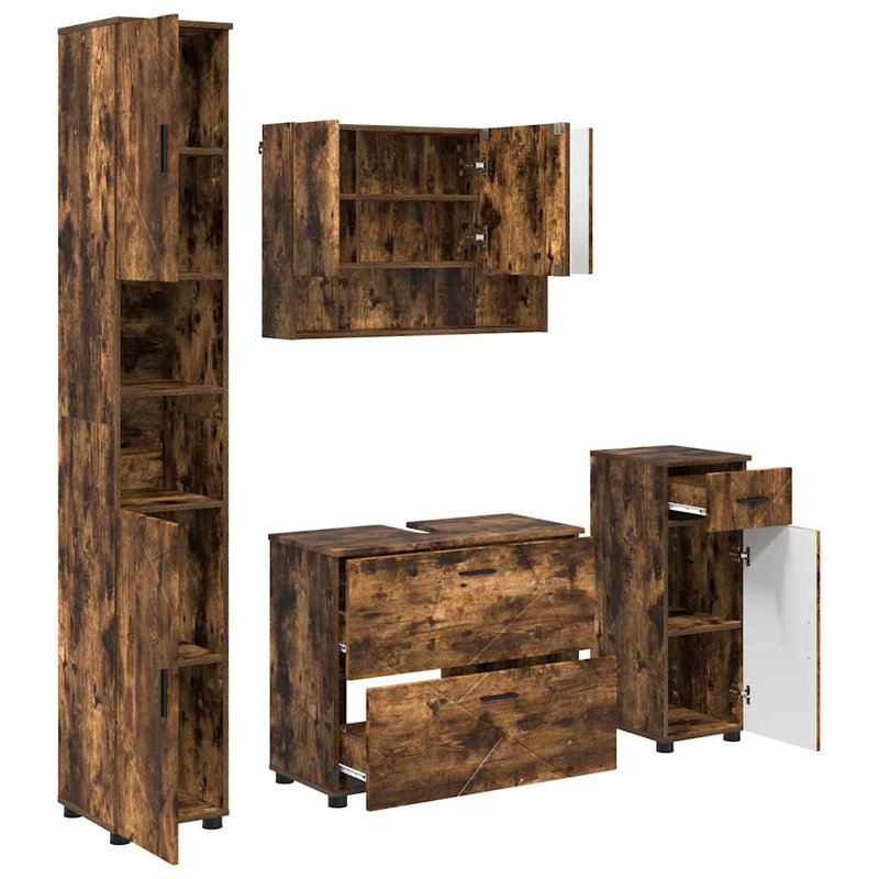 Bathroom Storage Furniture Set, Smoked Oak