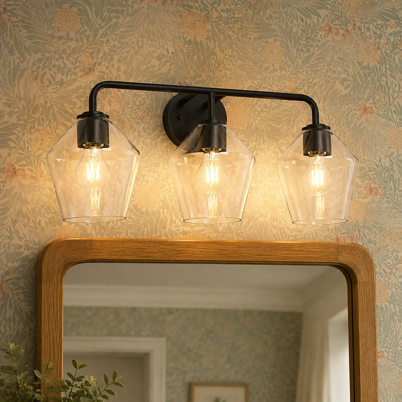 3 - Light Modern Black Dimmable Bathroom Vanity Light  Clear Glass