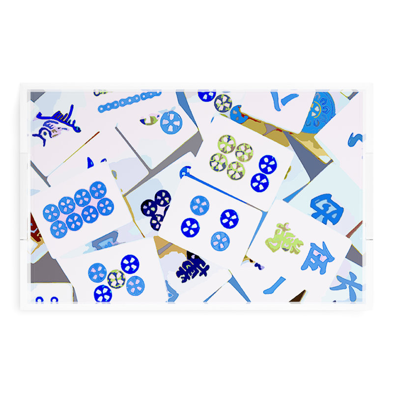 Mahjong Acrylic Decorative Tray, Rectangle, 22.5"W x 14.5"D x 2"H, Blues