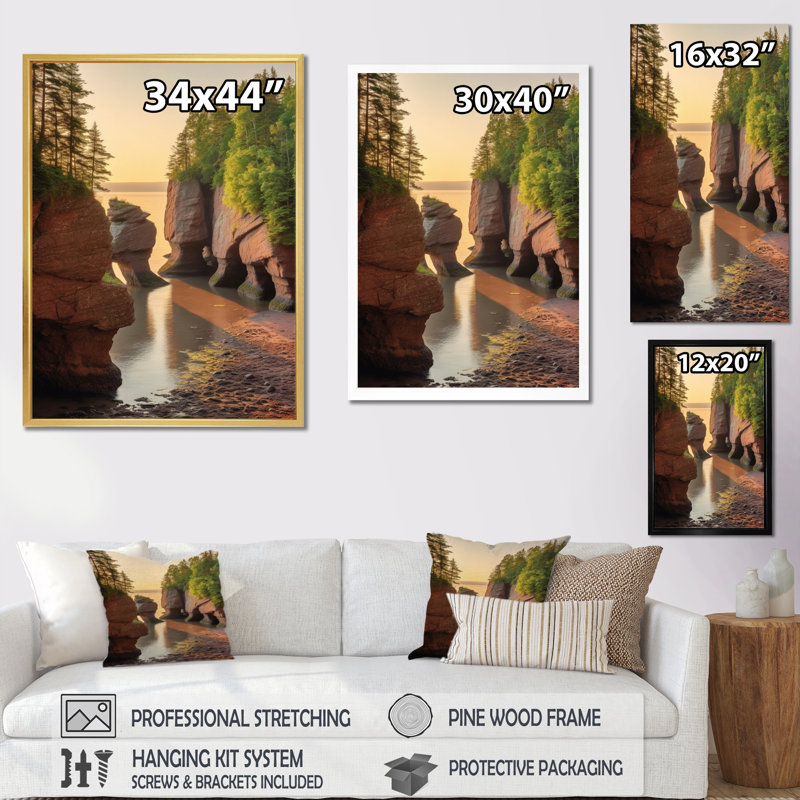 Paysage côtier du Nouveau-Brunswick I sur toile, H 20 po x l 12 po x P 1 po, Encadrement doré