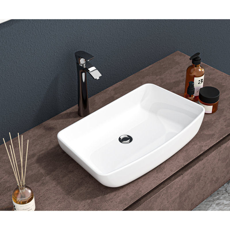 Lavabo rectangulaire moderne en céramique 24 "x 15" teinté, style élégant, à poser sur le comptoir pour le bureau et la salle de bain