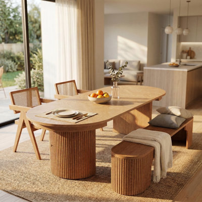 Solid Wood Extendable Dining Table Set with Bench, 45.27"–106.30" Expandable Dining Table for 2–10 People, Farmhouse Wooden Dining Table with Hidden Storage