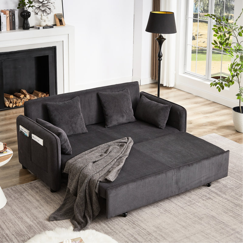 Canapé-lit réglable 66 po 3 en 1 avec lit escamotable 4 coussins et poches latérales