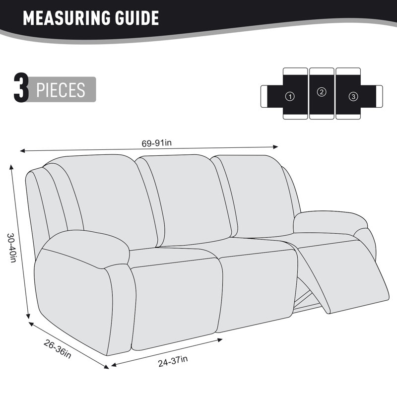 Housse de fauteuil inclinable avec poches 1-2-3, Noir