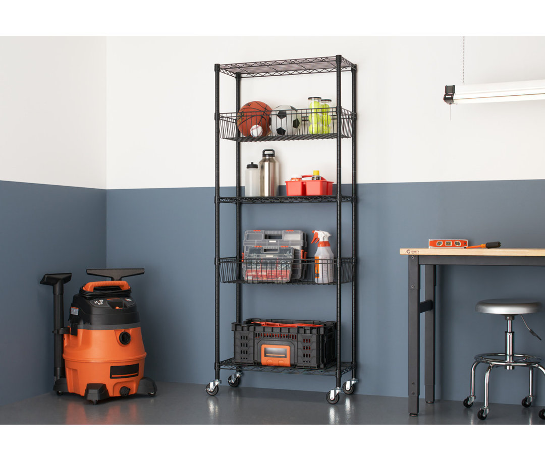 TRINITY EcoStorage 5-Tier NSF Steel Wire Shelving w/ Baskets and Wheels(30 in. W x 14 in. D) Trinity 