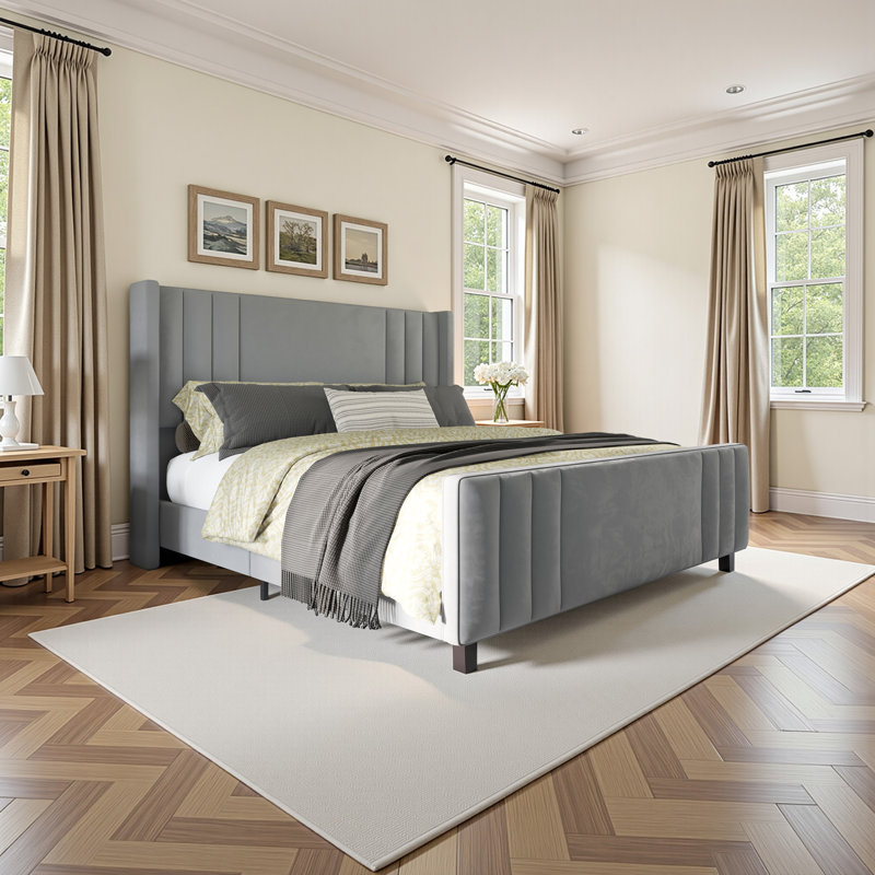 Lit plateforme tapissier Aurieona, Grand, gris