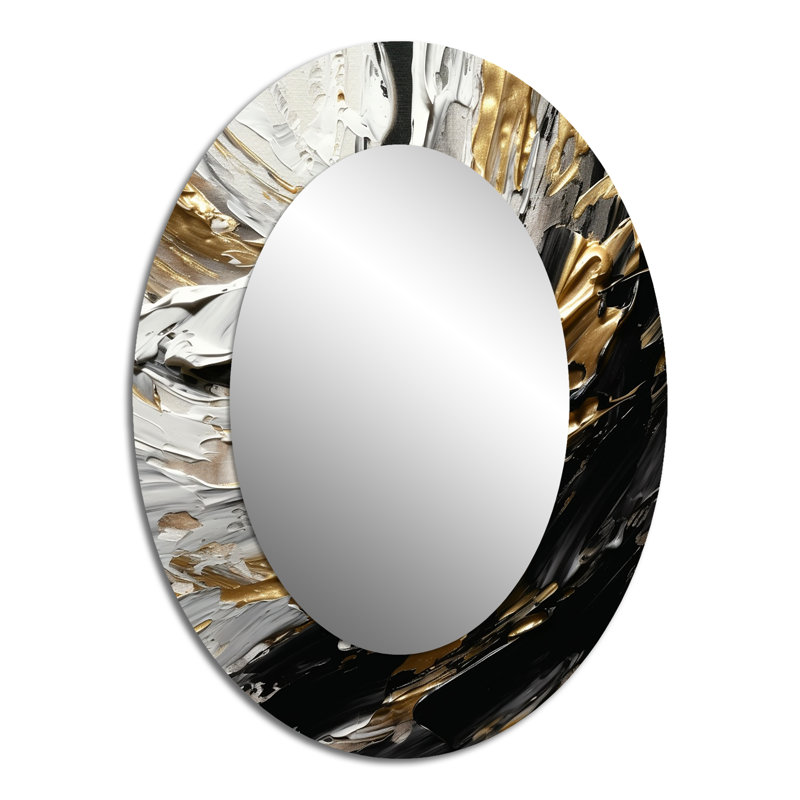 Imminent Bliss Bold Textured Gold and Black II - Gold Oval Wall Mirror Decor, 40" x 30"