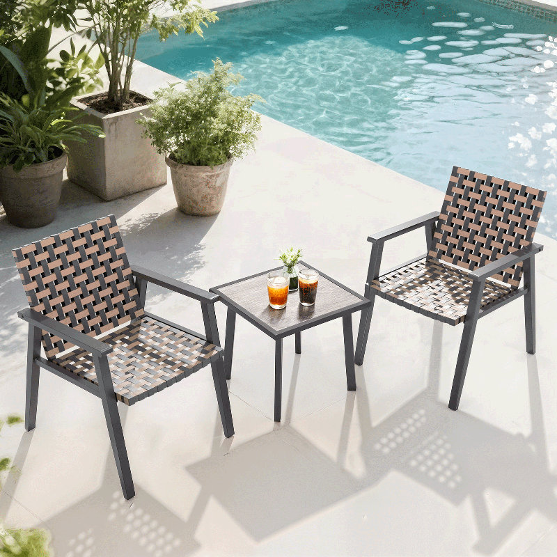 Ensemble bistro 3 pièces pour patio, ensemble bistro pour l'extérieur, chaises en osier de rotin avec table d'appoint