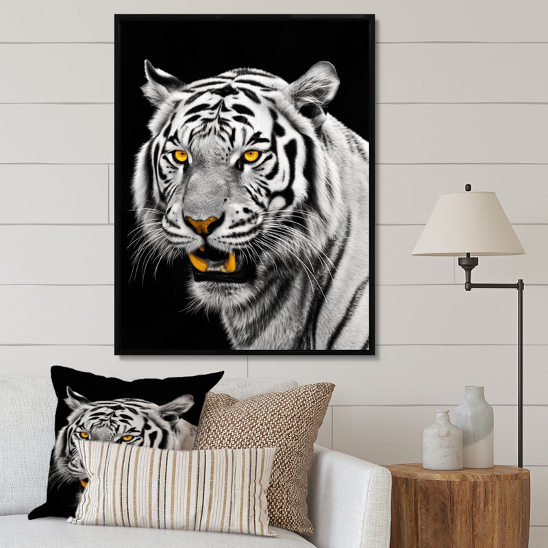 Fierce White Tiger VI, Black Floater Framed, 44" H x 34" W x 1.5" D