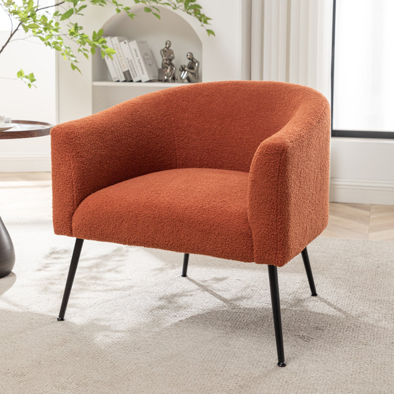 Jameila Upholstered Barrel Chair, Orange Faux Fur, 1, Black