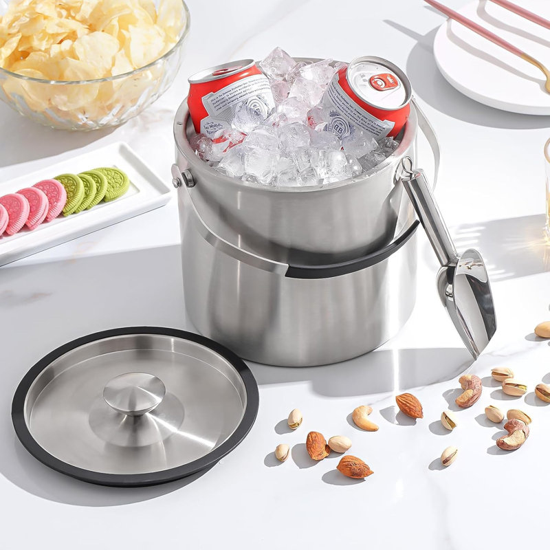 Seau à glace en acier inoxydable à paroi double 3,2 L avec couvercle