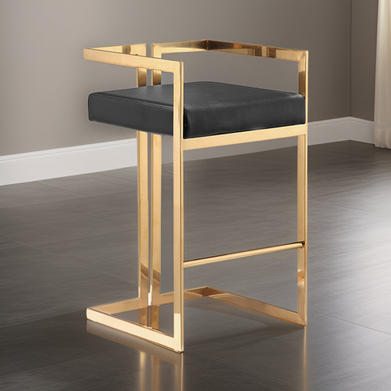 Upholstered Counter Stool with Metal Frame, Black