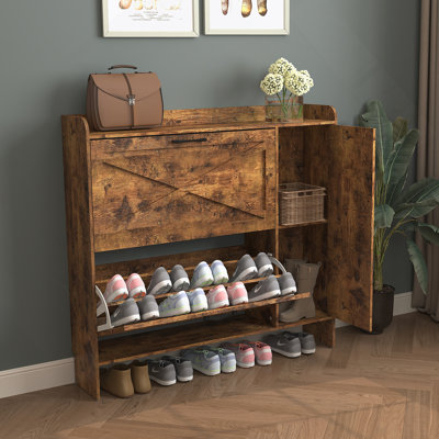 Armoire de rangement pour chaussures autoportante avec 2 tiroirs rabattables et des pieds en métal, idéale pour l'organisation du vestibule et les espaces étroits