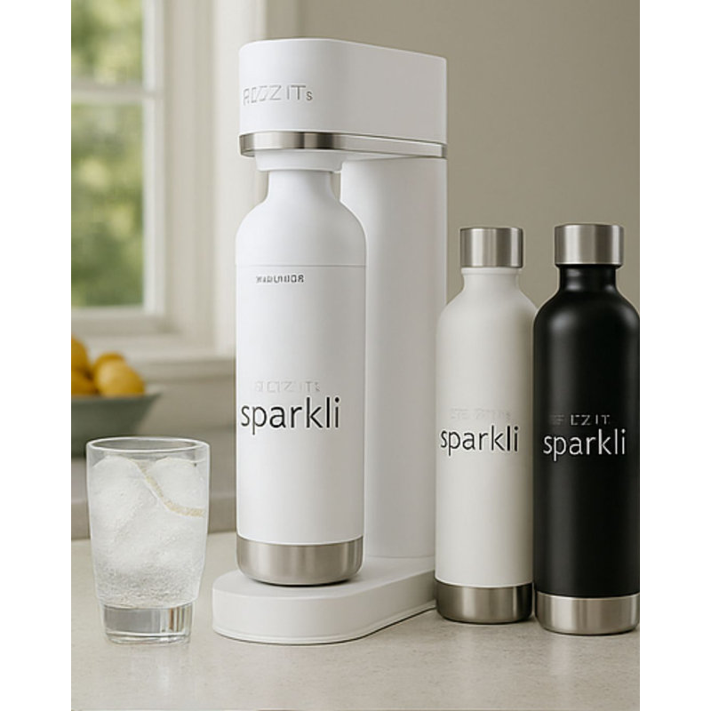 Machine à soda en acier inoxydable avec 3 bouteilles réutilisables en acier inoxydable de 1 L, Blanc