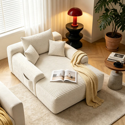 Méridienne convertible sans structure avec larges accoudoirs et coussins, canapé-lit sans montage pour petits espaces