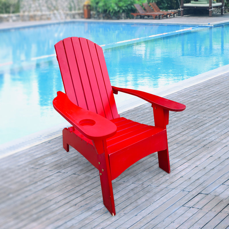 Red Wood Chair With Umbrella Accommodation Socket - Comfortable Seating, Versatile For Patio, Porch, Deck, Garden, Poolside, Solid Wood, Easy Assembly Elegant Made Of Feature Porch And Outdoor