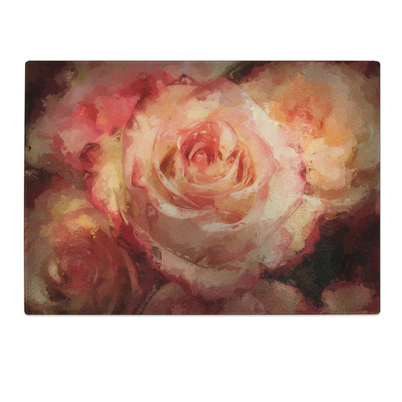 Tempered Glass Tipped Roses Chopping Board, 39 cm W x 28.5 cm L