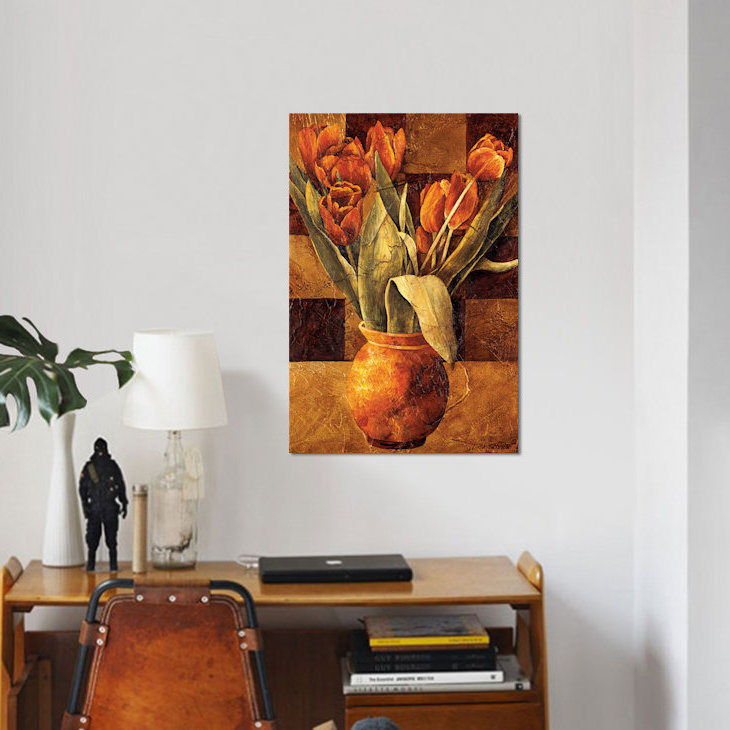 «Checkered Tulips II», impression sur toile, H 18 po x l 12 po x P 1,5 po, Toile tendue, Pas de tapis