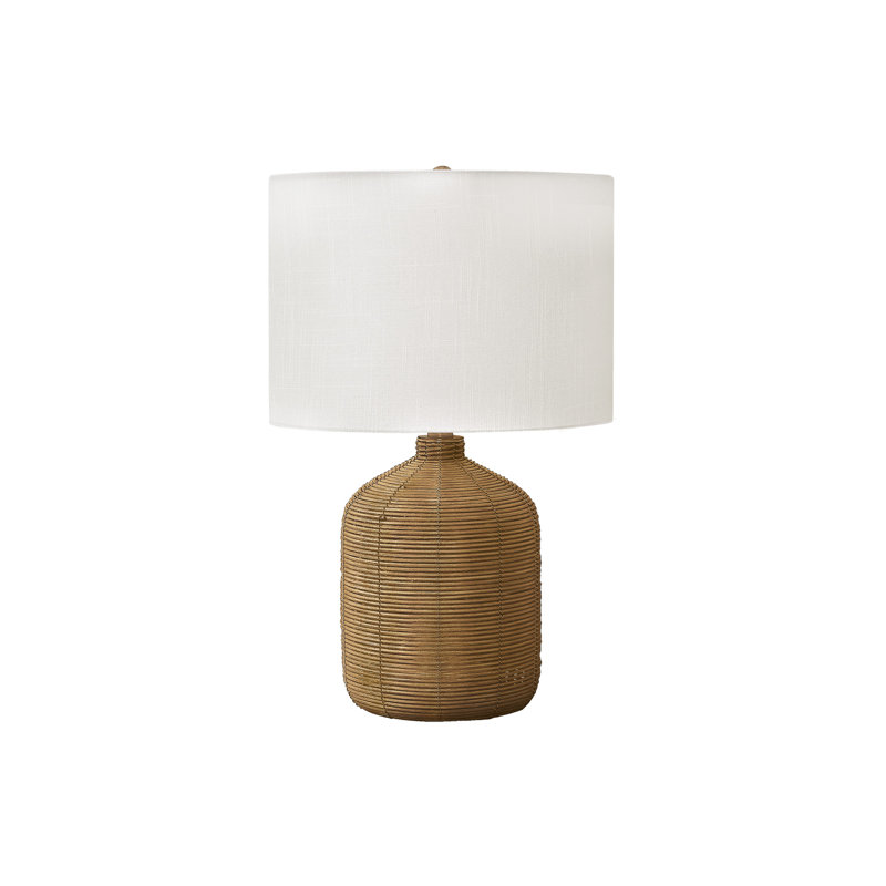 Lighting, 23 po, lampe de table, rotin brun, abat-jour beige, moderne