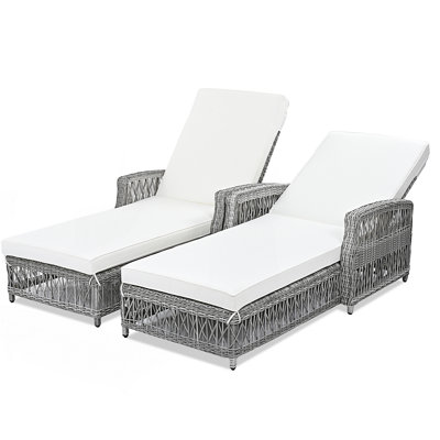 2 Pieces Long Reclining Chaise, Outdoor Lounge With Armrests, Patio Adjustable Recliner With Soft Removable Cushions(Table Not Include)