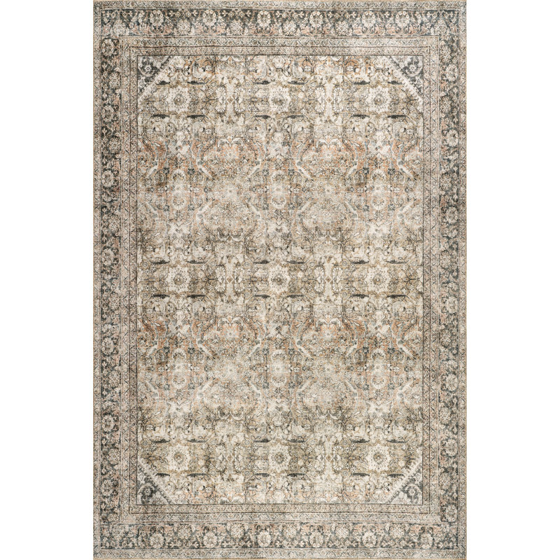 Jeccica Distressed Vintage Medallion Jute Blend Polyester Area Rug, Rectangle 7'10" x 10'
