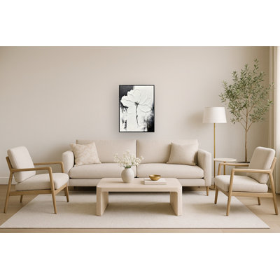 Monochrome Blossom I Framed Canvas Wall Art - 30" x 39" - Black Frame