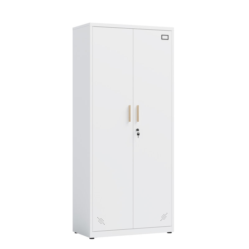 Armoire de rangement haute avec 2 portes et 4 cloisons pour séparer 5 espaces de rangement, conception maison / bureau, Blanc