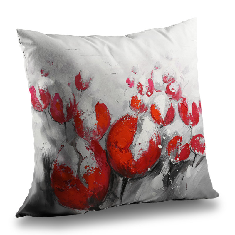 Red Tulips Botanical White Poly Twill Throw for Home Decor