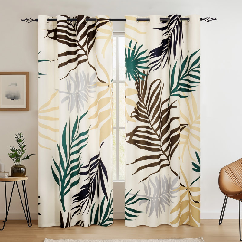 Colorful Leaf Polyester Room Darkening Curtain Pair (Set of 2), 52" W x 63" L