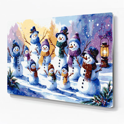 Christmas Snowmen Families Gray Metal Wall Art