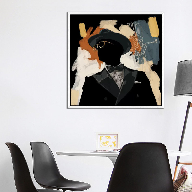 Operatic Black - Painting on Canvas, White Floater Framed, 93.98cm H x 93.98cm W x 3.81cm D