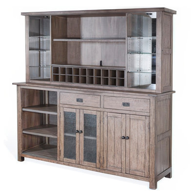 Yael Buffet, Hutch Bar Cabinet, LED Display Shelf, 80 Inch Brown Wood