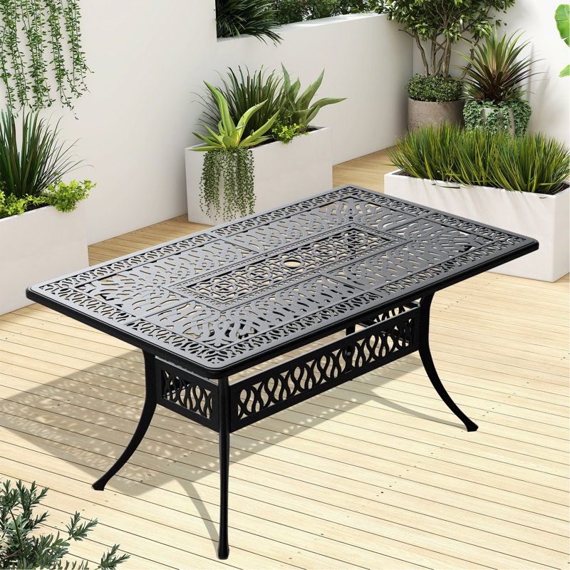 Table de salle à manger de patio, table d'extérieur rectangulaire avec trou pour parasol
