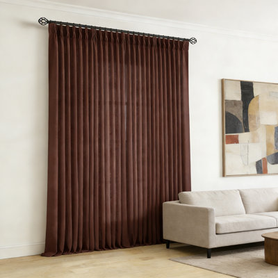Pinch Pleated Linen Textured Back Tab Curtains 96X52 Reddish Brown 2 Panels